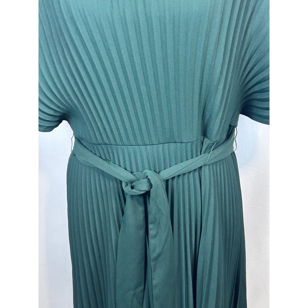 DKNY Womens Pleated Flutter Sleeve Belted Midi Dress Dark Green Size 14 - Picture 3 of 11